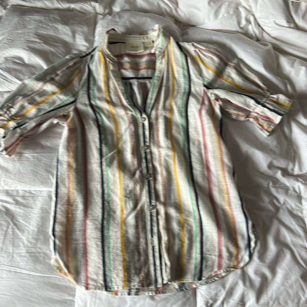 Anthro Maeve Stripe Short Sleeve Buttondown - image 1